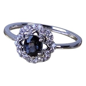 925 Sterling Silver Ring with Natural Burma Spinel 4mm Gem & Cz